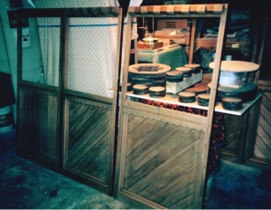 The wood paneling, original to the 1849 church, shown here during its restoration. Circa 2000.